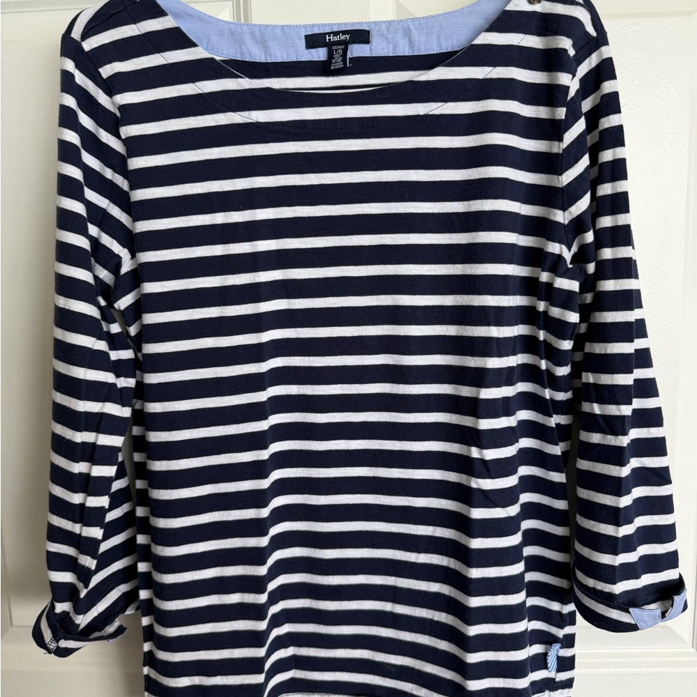 Hatley Navy & White Striped Long-Sleeve Boatneck Top